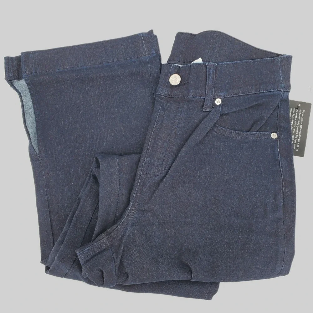 Denim &‎ Co Adaptive Jeans Womens 10 Pull On Straight Leg Dark Wash Crop Denim